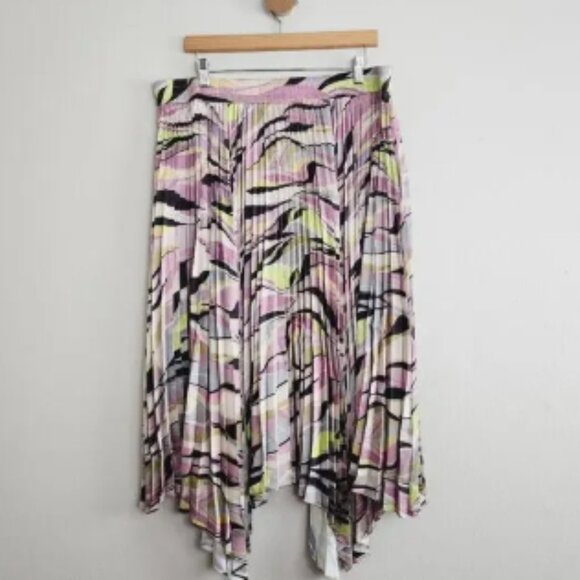 NEW Ted Baker Pink Miiah Multicolor Pleated High Low Hem Midi Skirt Dusty Pink - Picture 1 of 4